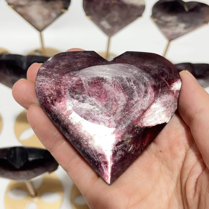 12 Pieces High Quality Flash Lepidolite Heart With Stand - Image 6