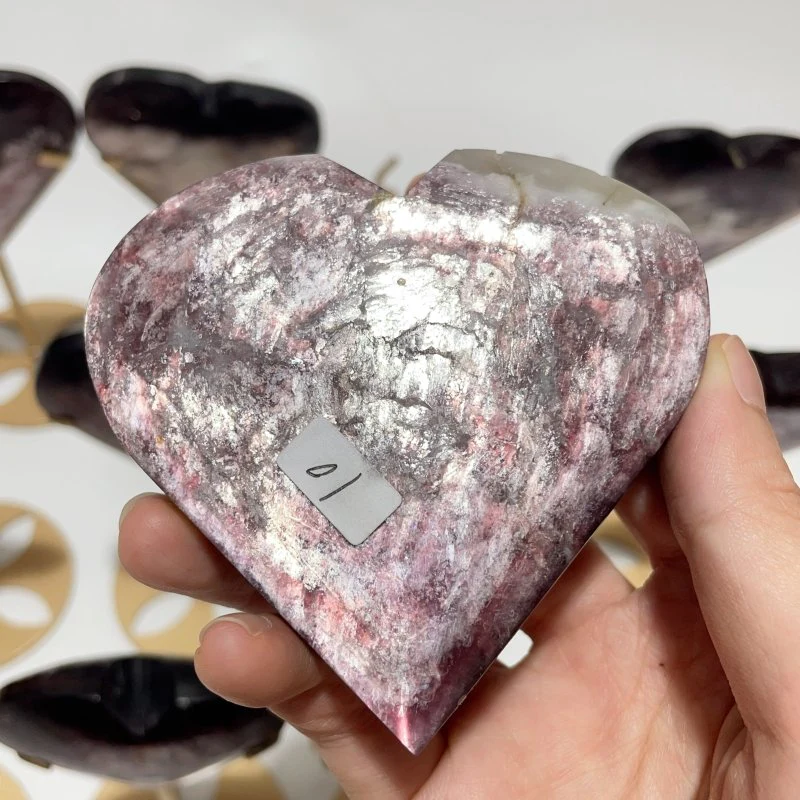 12 Pieces High Quality Flash Lepidolite Heart With Stand - Image 8