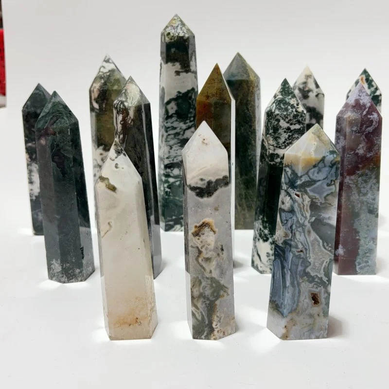 14 Pieces Fat Moss Agate Crystal Tower Points