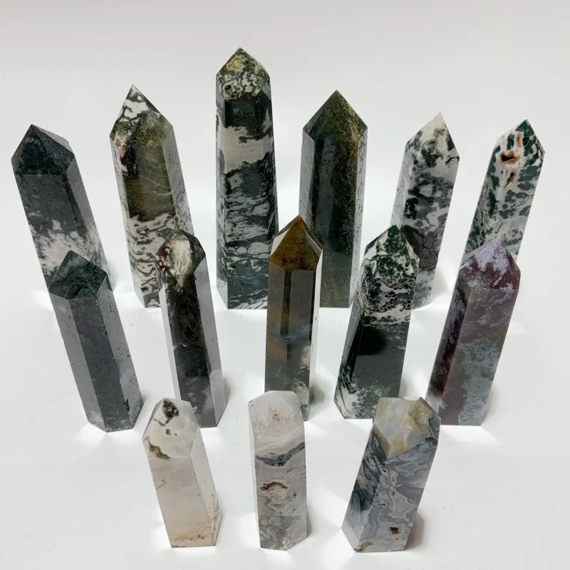 14 Pieces Fat Moss Agate Crystal Tower Points - Image 2