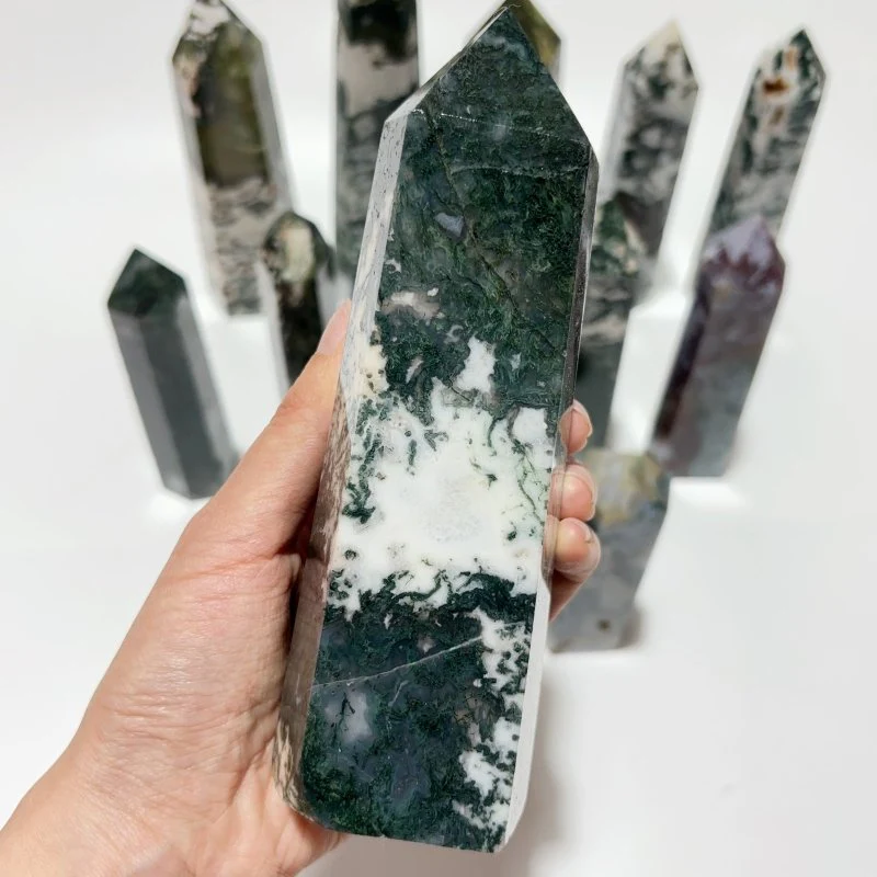 14 Pieces Fat Moss Agate Crystal Tower Points - Image 3