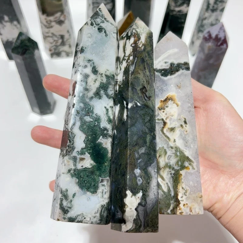 14 Pieces Fat Moss Agate Crystal Tower Points - Image 6