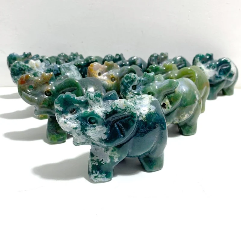 11 Pieces Moss Agate Elephant Carving - Image 2