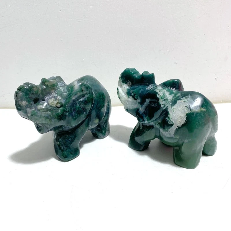 11 Pieces Moss Agate Elephant Carving - Image 3