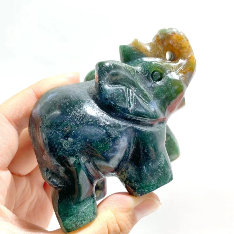 11 Pieces Moss Agate Elephant Carving - Image 7