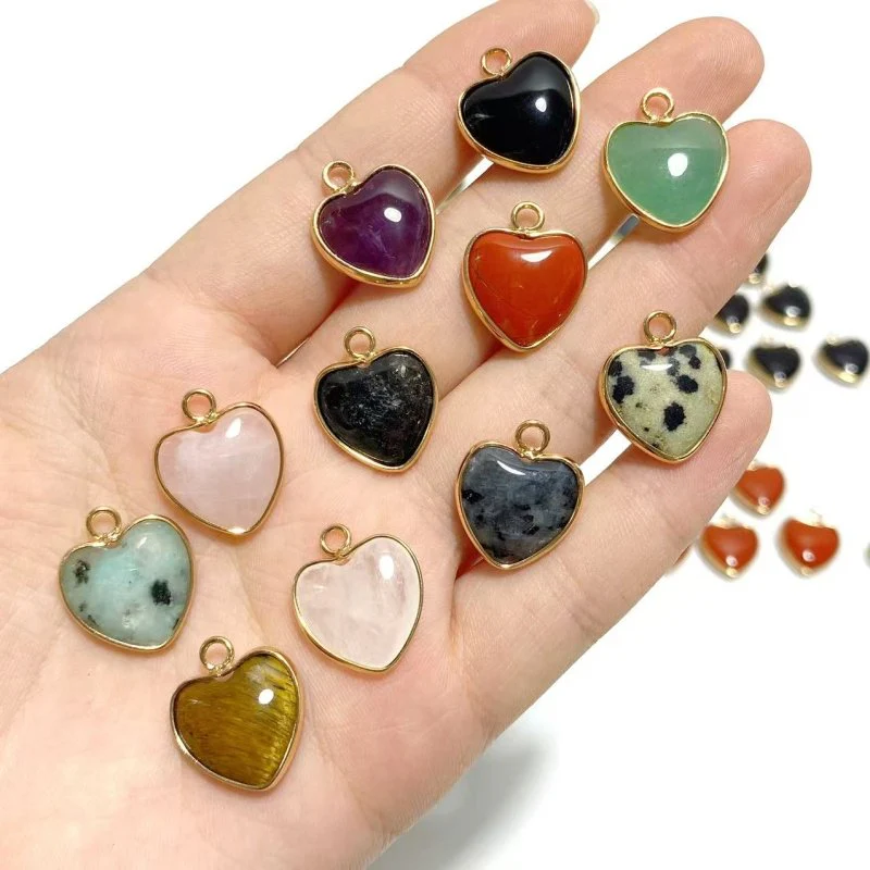 11 Types Crystal Heart Shape Pendants Wholesale Rose Quartz Chevron Amethyst Tiger Eye