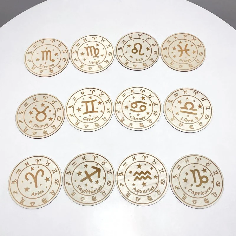 12 Constellations Wooden Slices Crystal Astrology Gift Coaster - Image 2
