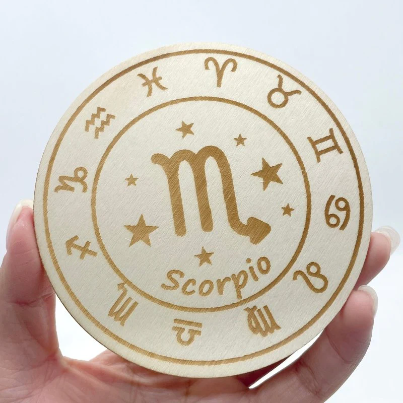 12 Constellations Wooden Slices Crystal Astrology Gift Coaster - Image 3