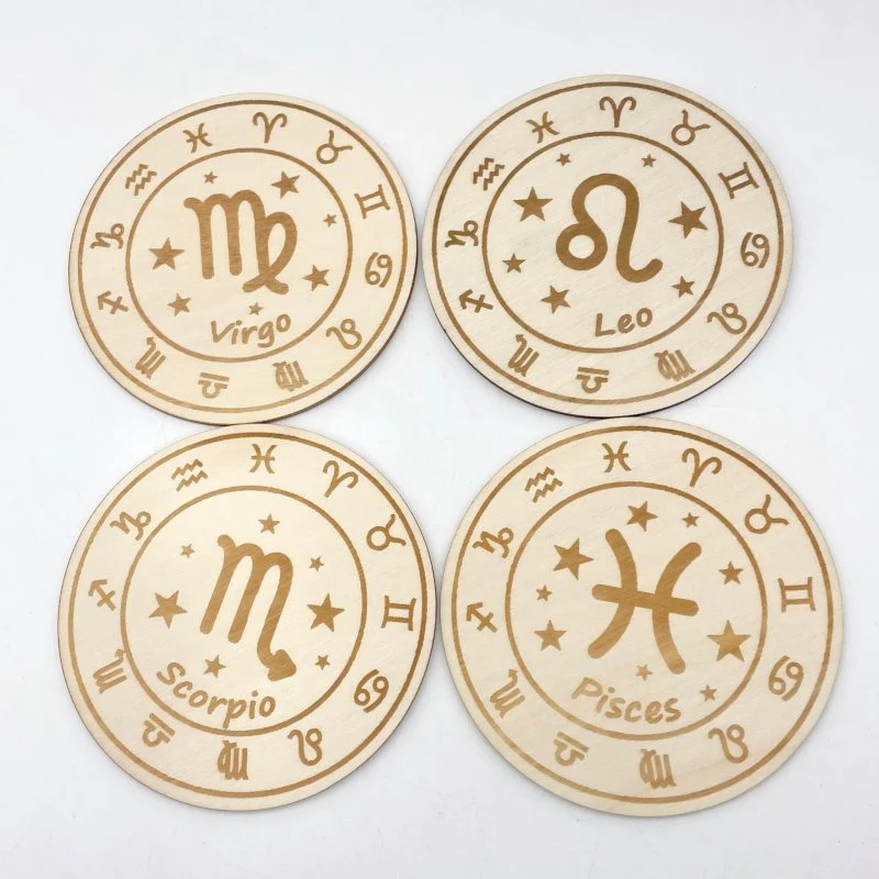 12 Constellations Wooden Slices Crystal Astrology Gift Coaster - Image 4