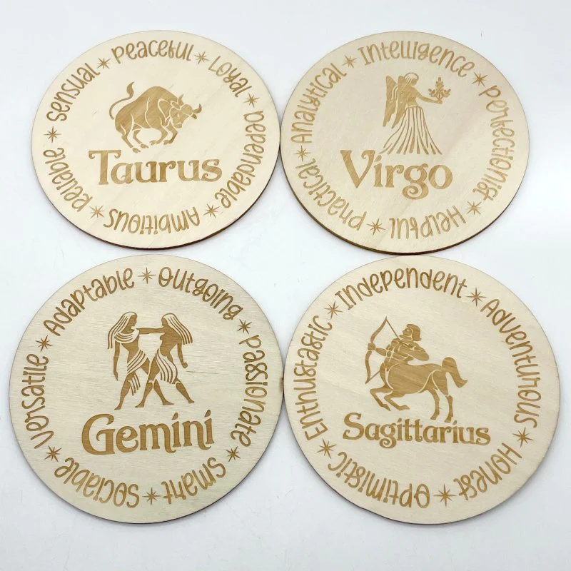 12 Constellations Zodiac Sign Wooden Slices Crystal Astrology Gift Coaster - Image 4