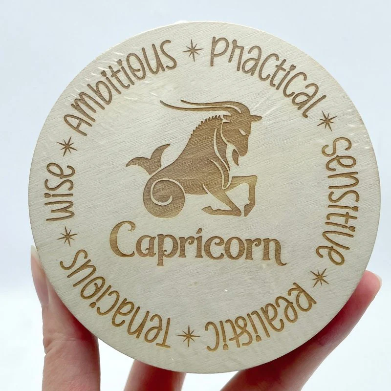 12 Constellations Zodiac Sign Wooden Slices Crystal Astrology Gift Coaster - Image 5