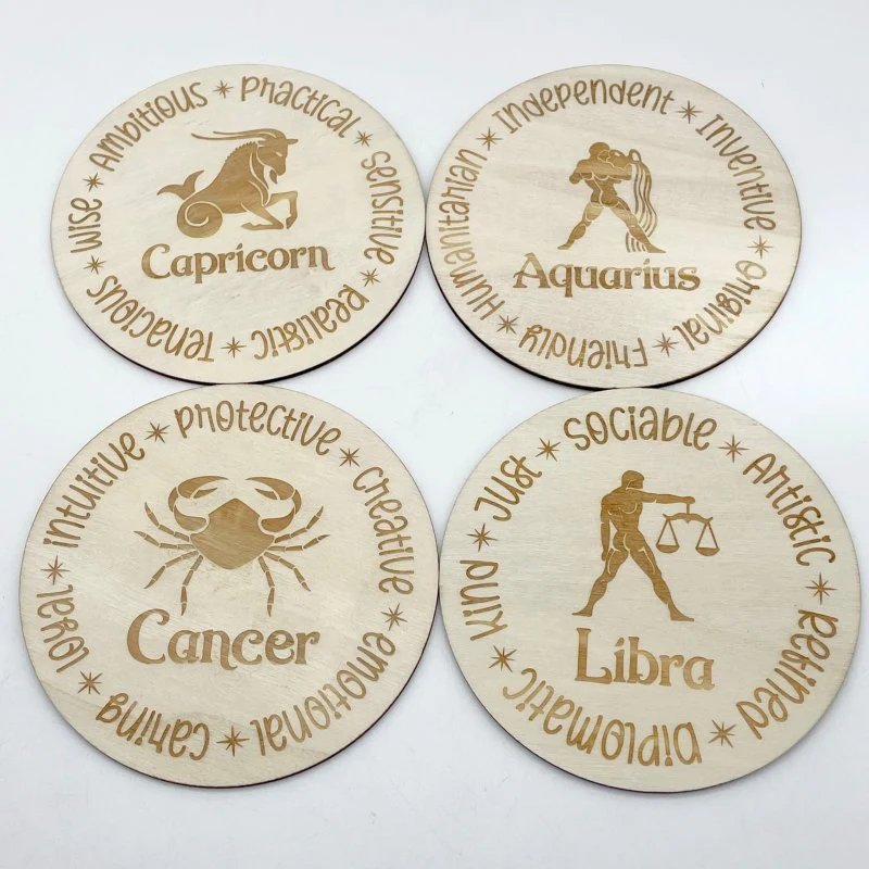 12 Constellations Zodiac Sign Wooden Slices Crystal Astrology Gift Coaster - Image 6