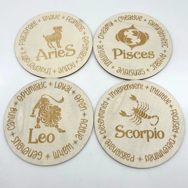 12 Constellations Zodiac Sign Wooden Slices Crystal Astrology Gift Coaster - Image 8