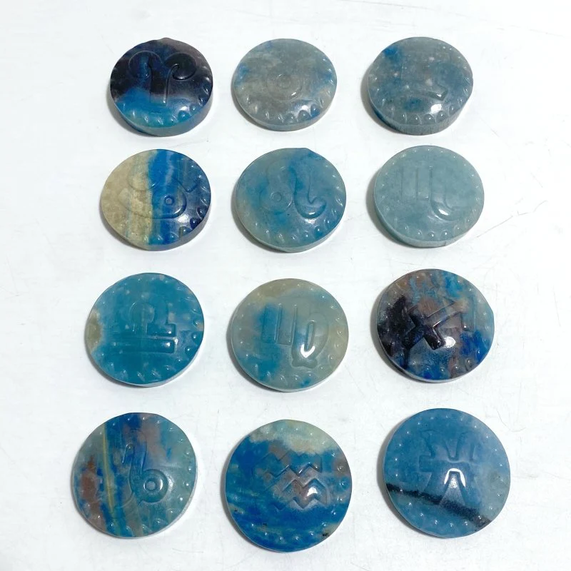 12 Pieces A Set of Trolleite Stone Twelve Constellations Carving