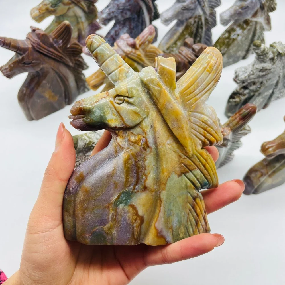 12 Pieces Beautiful Ocean Jasper Unicorn Carving - Image 3