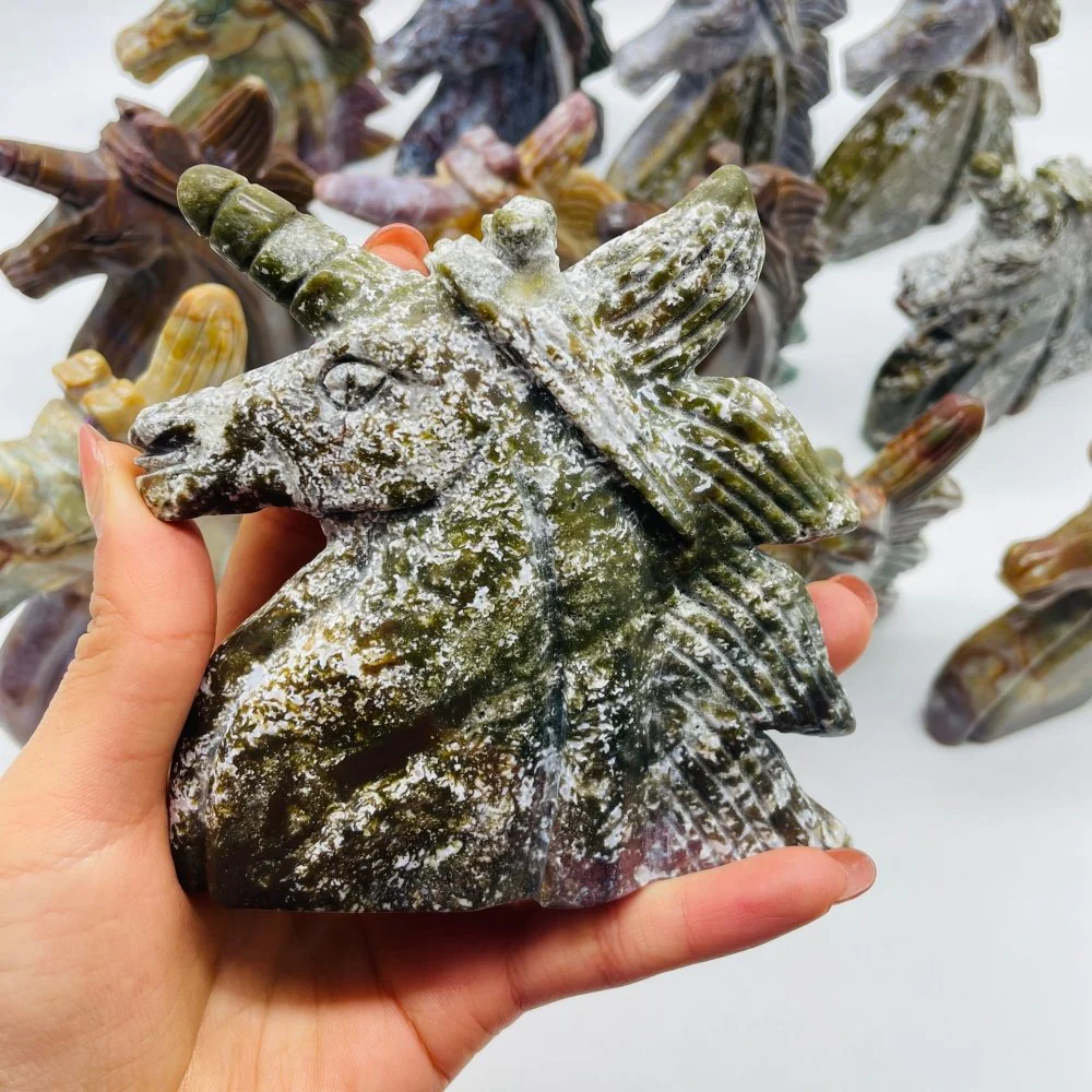 12 Pieces Beautiful Ocean Jasper Unicorn Carving - Image 4
