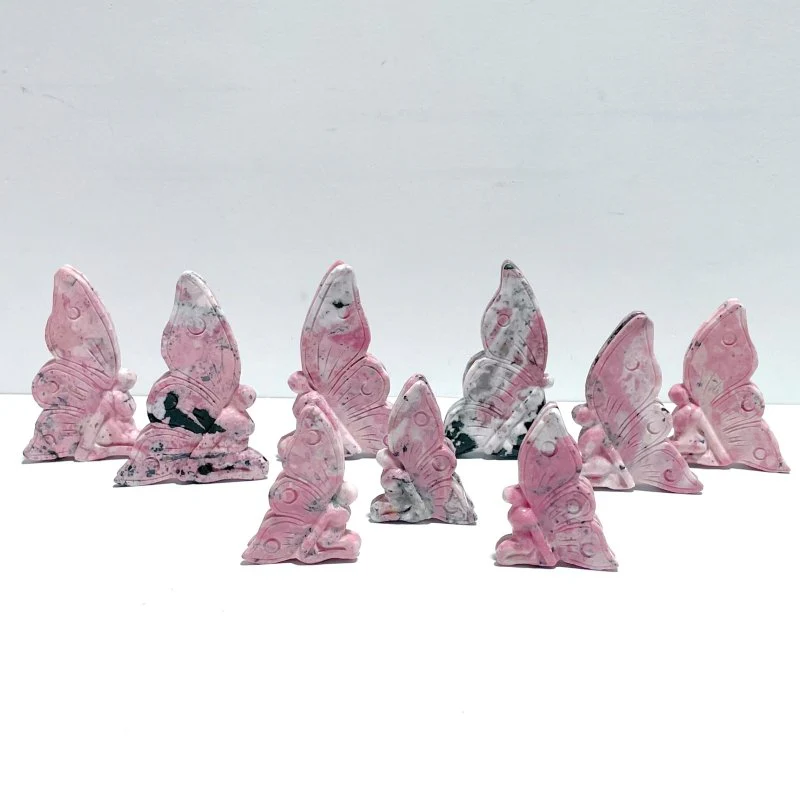 9 Pieces Beautiful Peru Rhodonite Butterfly Fairy Carving