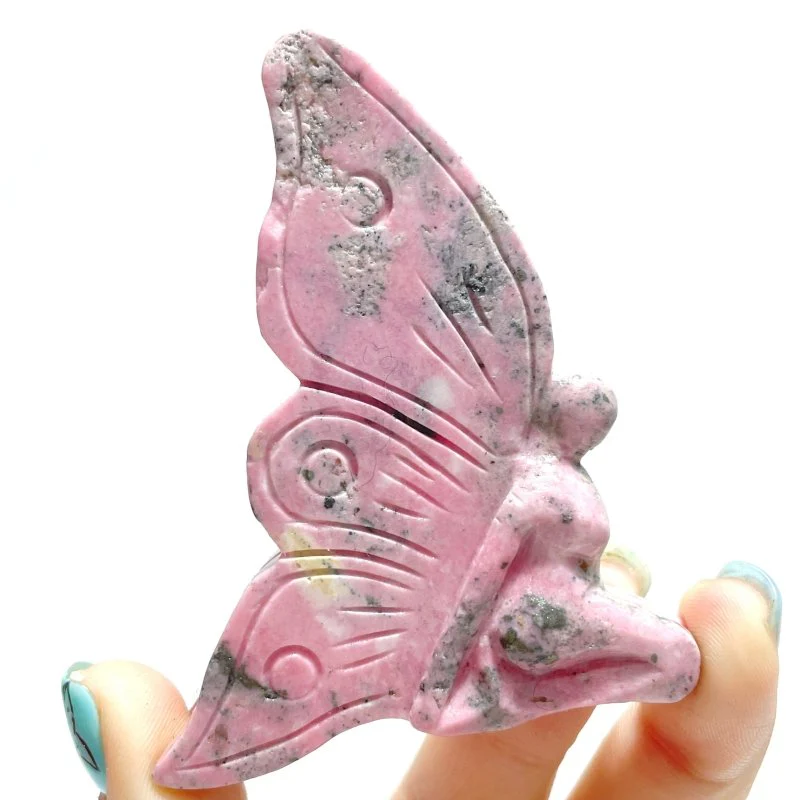 9 Pieces Beautiful Peru Rhodonite Butterfly Fairy Carving - Image 3