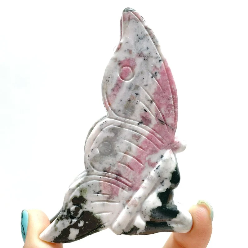 9 Pieces Beautiful Peru Rhodonite Butterfly Fairy Carving - Image 4