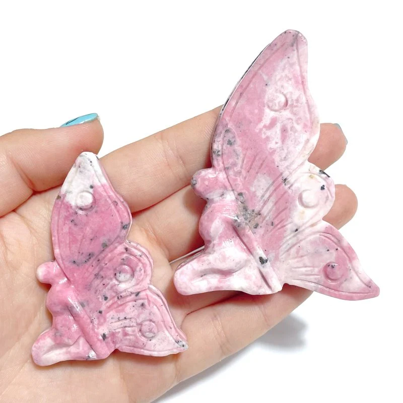9 Pieces Beautiful Peru Rhodonite Butterfly Fairy Carving - Image 7