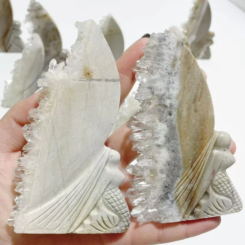 12 Pieces Clear Quartz Cluster Mermaid Carving - Image 7