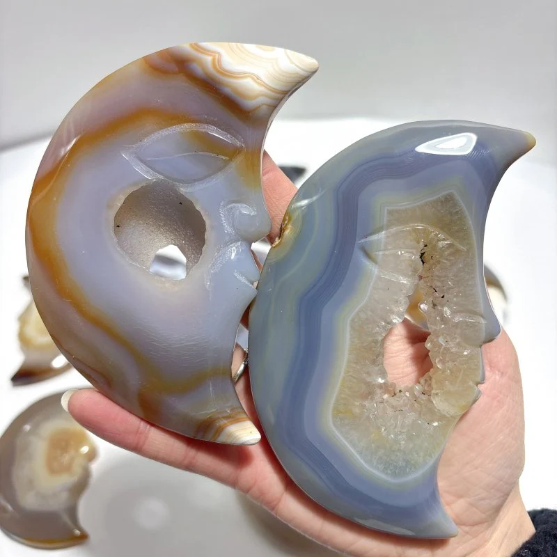 14 Pieces Druzy Geode Agate Moon Face Carving - Image 7