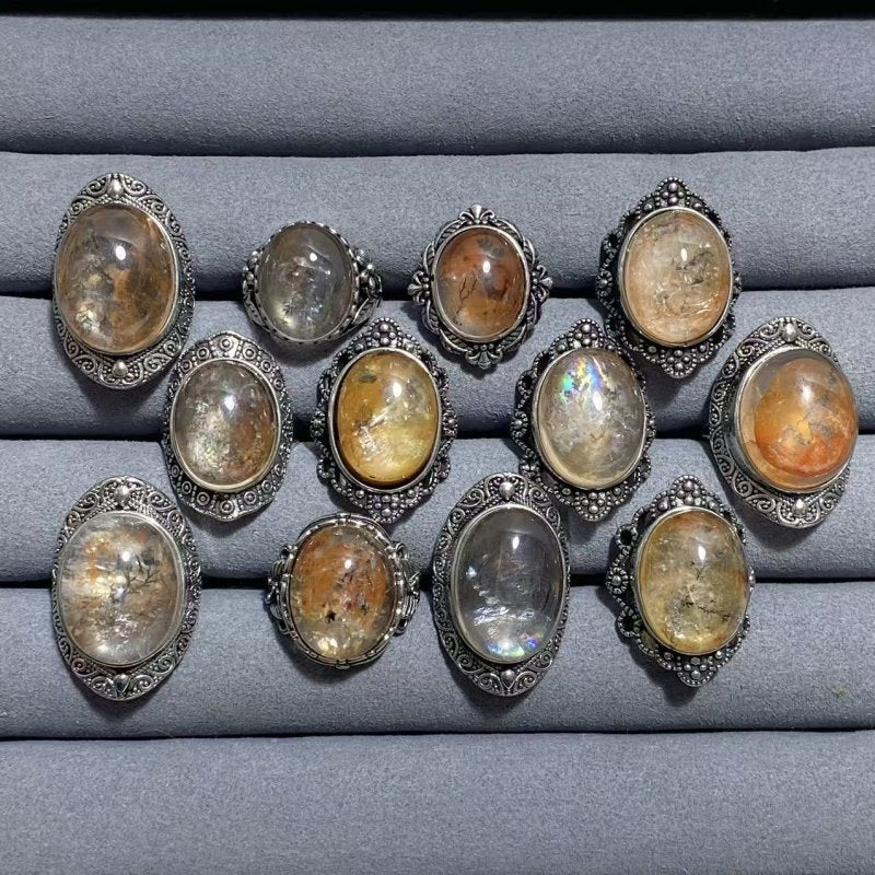 12 Pieces Rare Fire Quartz Dentritic Quartz Different Styles Rings - Image 8