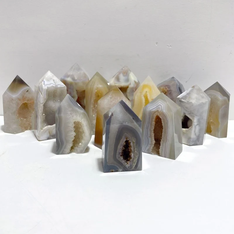 13 Pieces Geode Druzy Agate Four-sided Tower Point