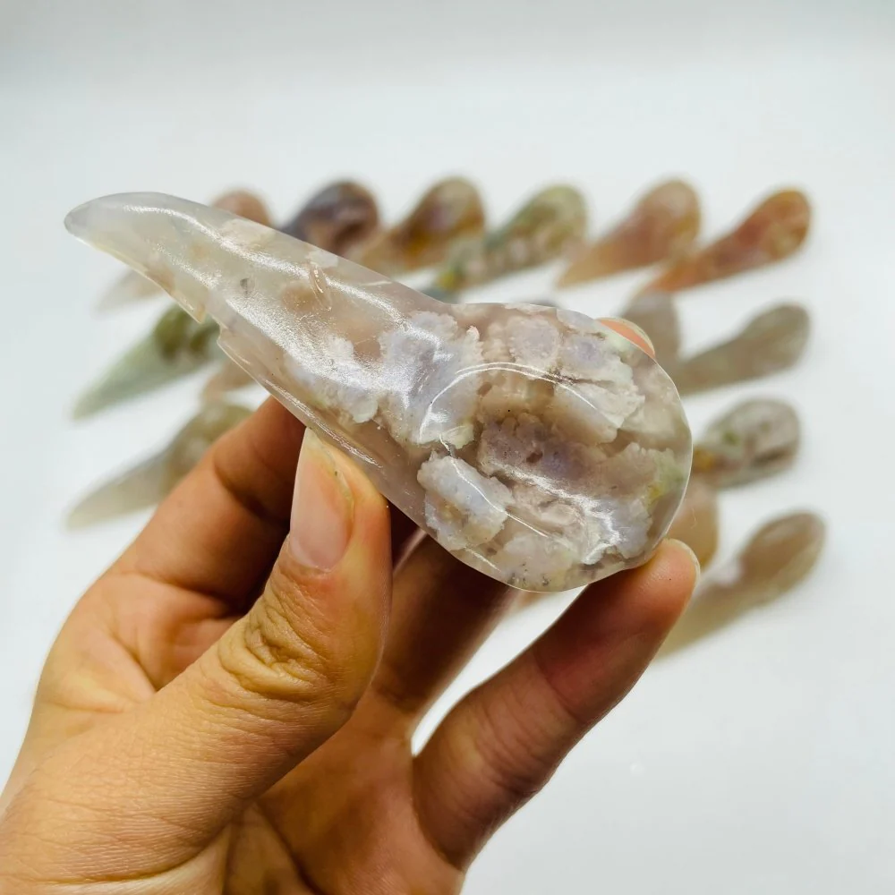 23 Pieces High Quality Sakura Flower Agate Crow Skull Carving - Image 8