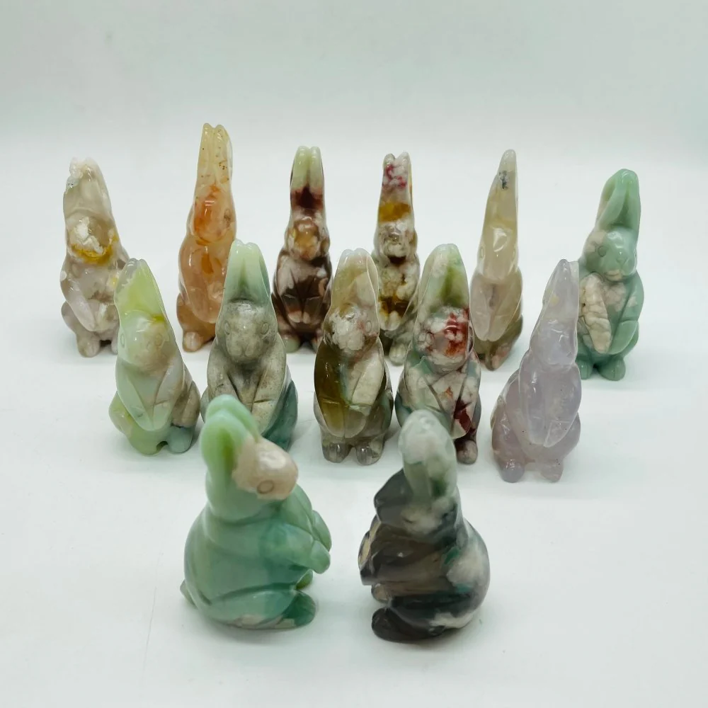 13 Pieces High Quality Sakura Flower Agate Rabbit Carving - Image 10