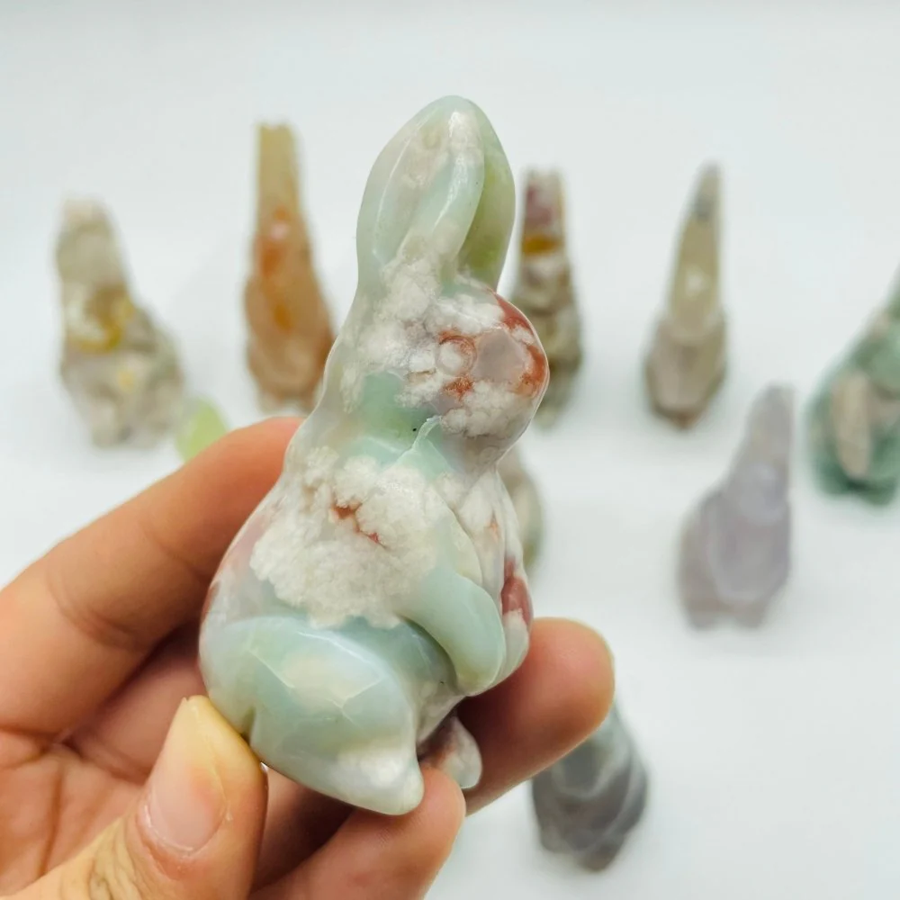 13 Pieces High Quality Sakura Flower Agate Rabbit Carving - Image 6
