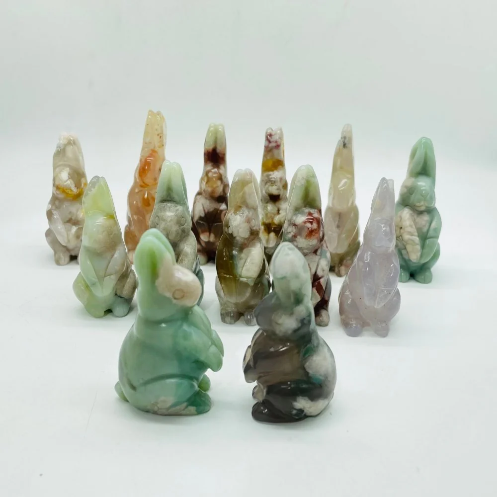 13 Pieces High Quality Sakura Flower Agate Rabbit Carving - Image 9
