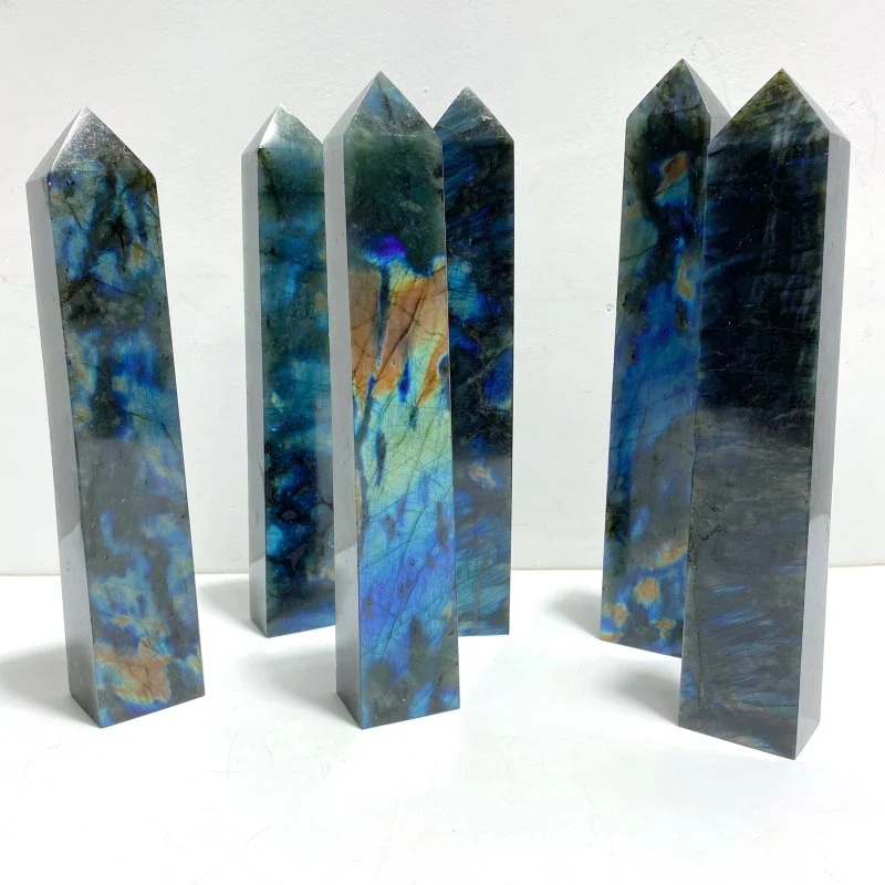 6 Pieces Beautiful Flash Labradorite Four-sided Tower Point - Image 4