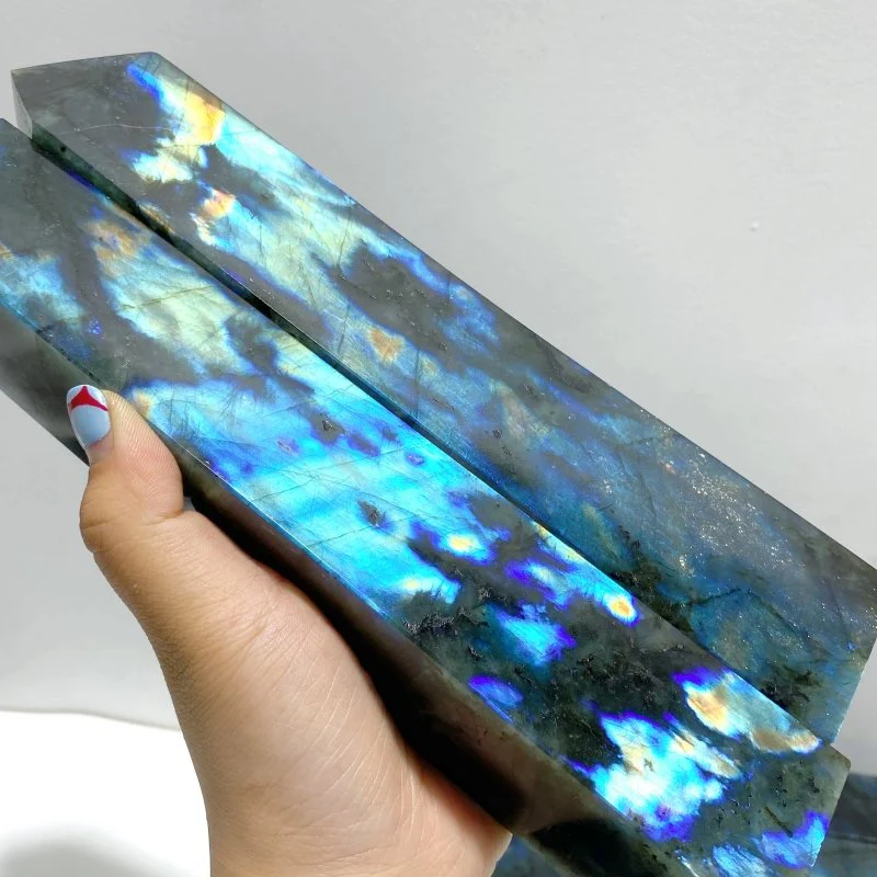 6 Pieces Beautiful Flash Labradorite Four-sided Tower Point - Image 6