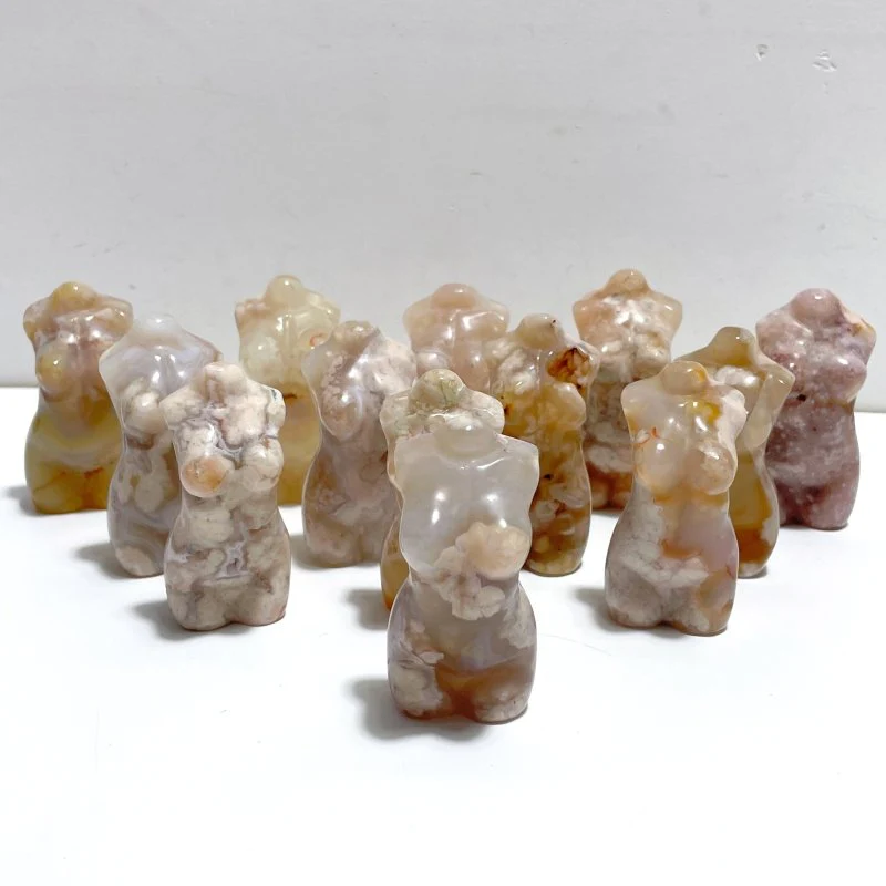 13 Pieces Sakura Flower Agate Goddess Carving