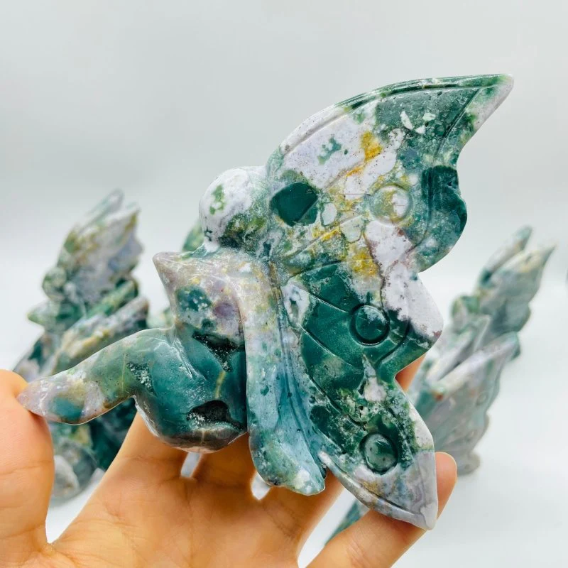 9 Pieces Beautiful Ocean Jasper Butterfly Fairy Carving - Image 2