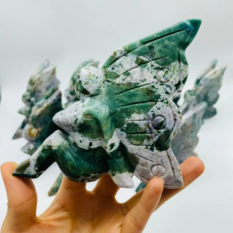 9 Pieces Beautiful Ocean Jasper Butterfly Fairy Carving - Image 3