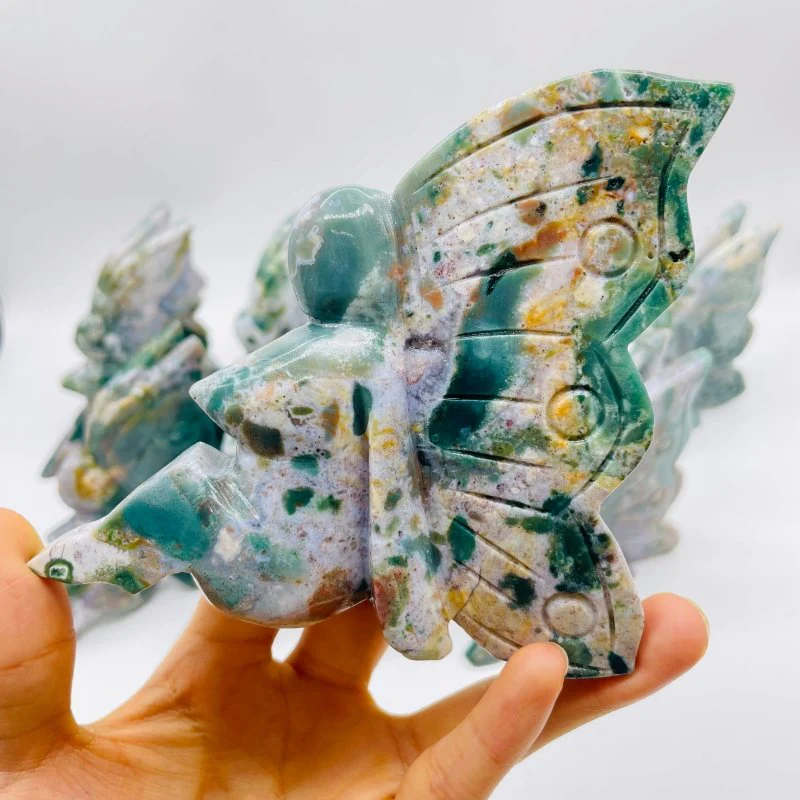 9 Pieces Beautiful Ocean Jasper Butterfly Fairy Carving - Image 4