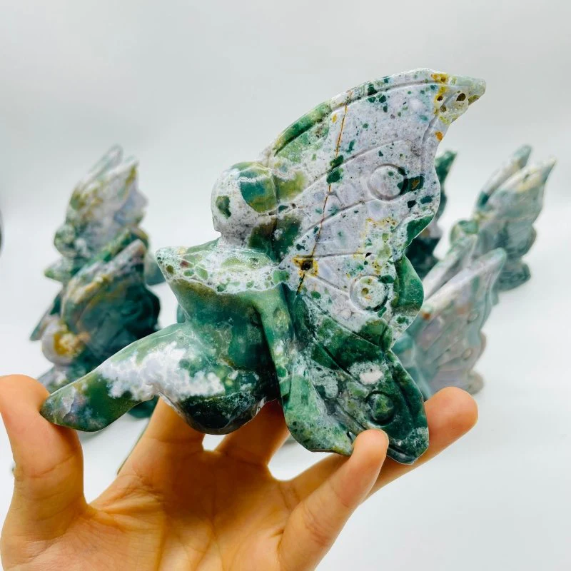 9 Pieces Beautiful Ocean Jasper Butterfly Fairy Carving - Image 5