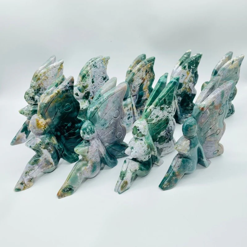 9 Pieces Beautiful Ocean Jasper Butterfly Fairy Carving - Image 6