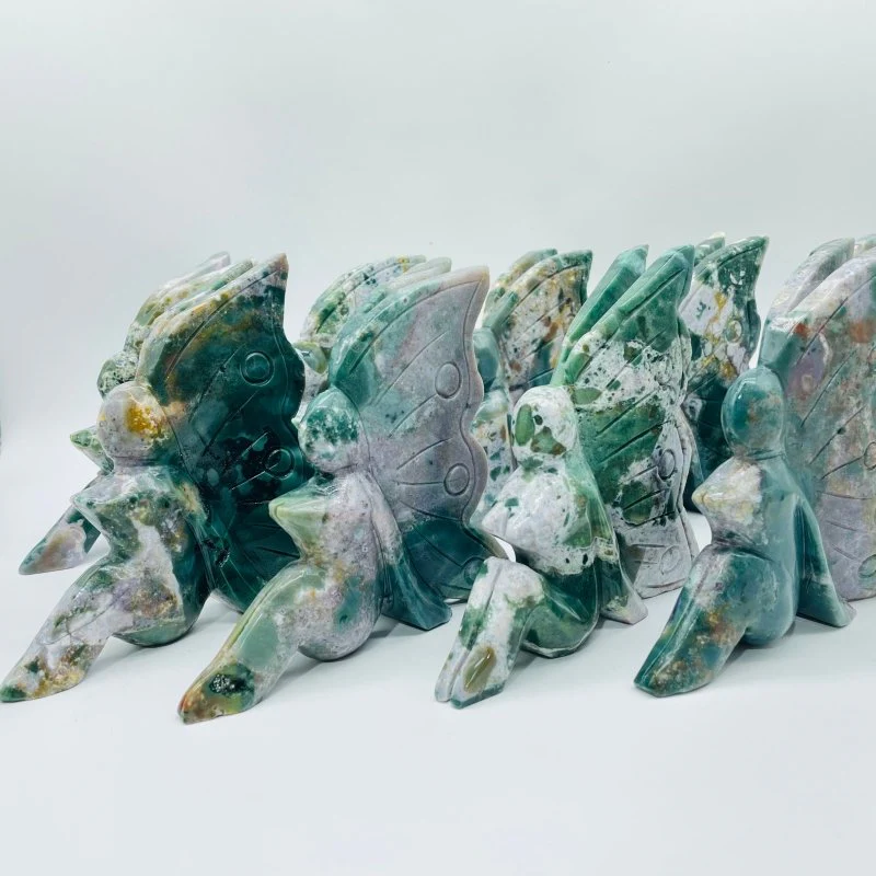 9 Pieces Beautiful Ocean Jasper Butterfly Fairy Carving - Image 7