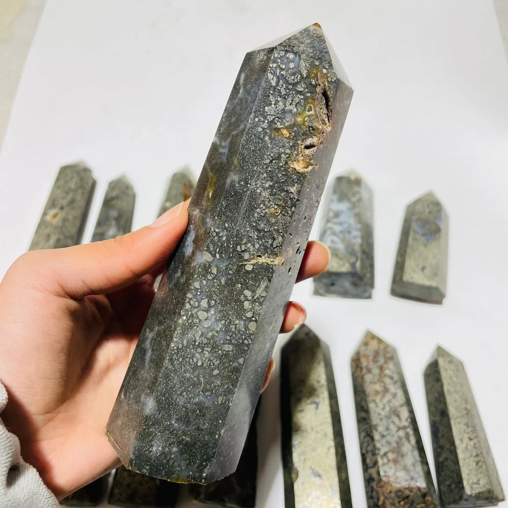 14 Pieces Natural Pyrite Flowers Mixed Agate Tower Point - Image 2
