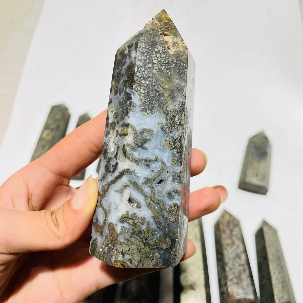 14 Pieces Natural Pyrite Flowers Mixed Agate Tower Point - Image 3