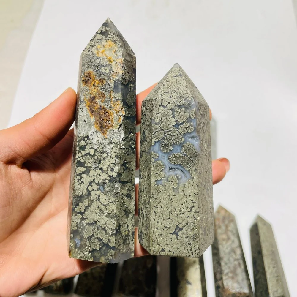 14 Pieces Natural Pyrite Flowers Mixed Agate Tower Point - Image 4