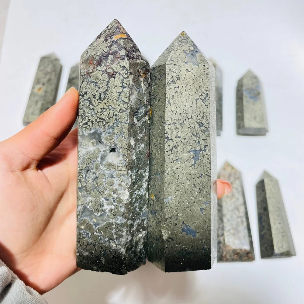 14 Pieces Natural Pyrite Flowers Mixed Agate Tower Point - Image 5