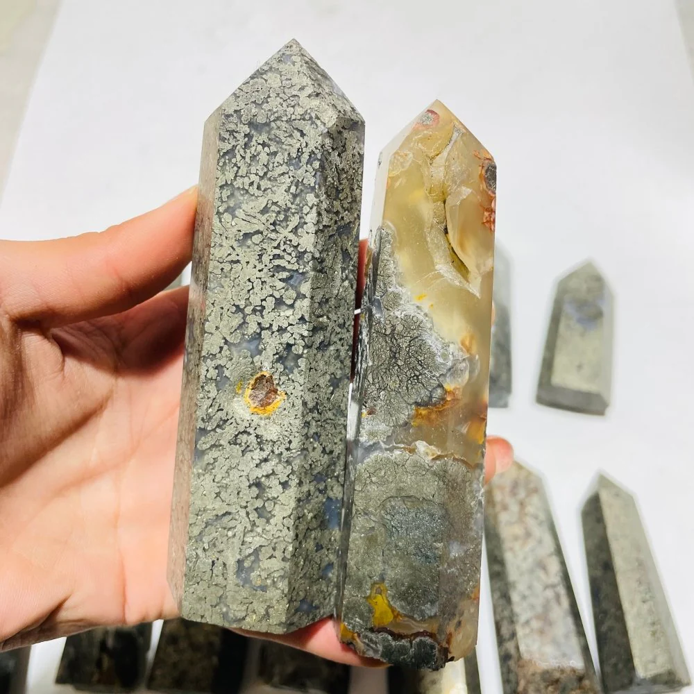 14 Pieces Natural Pyrite Flowers Mixed Agate Tower Point - Image 6