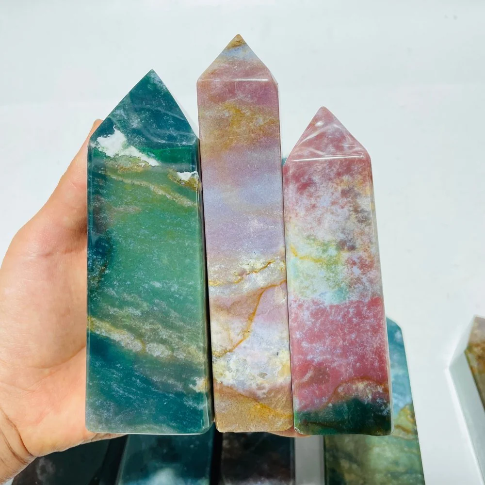 11 Pieces Colorful Ocean Jasper Four-Sided Tower Points - Image 2