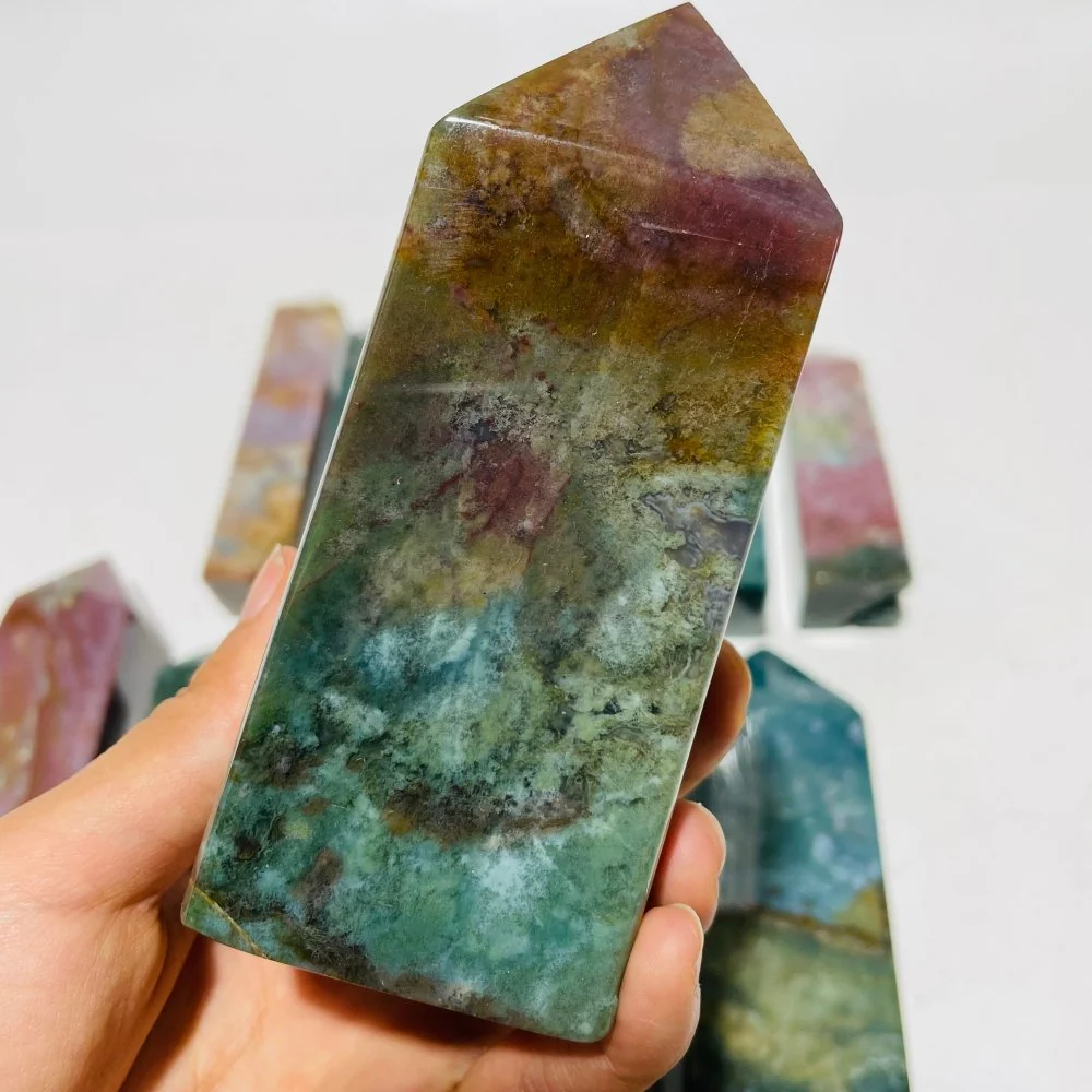 11 Pieces Colorful Ocean Jasper Four-Sided Tower Points - Image 3