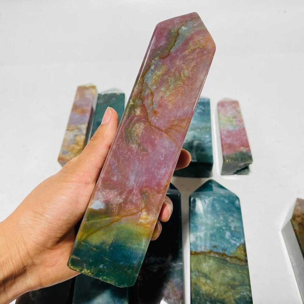 11 Pieces Colorful Ocean Jasper Four-Sided Tower Points - Image 4