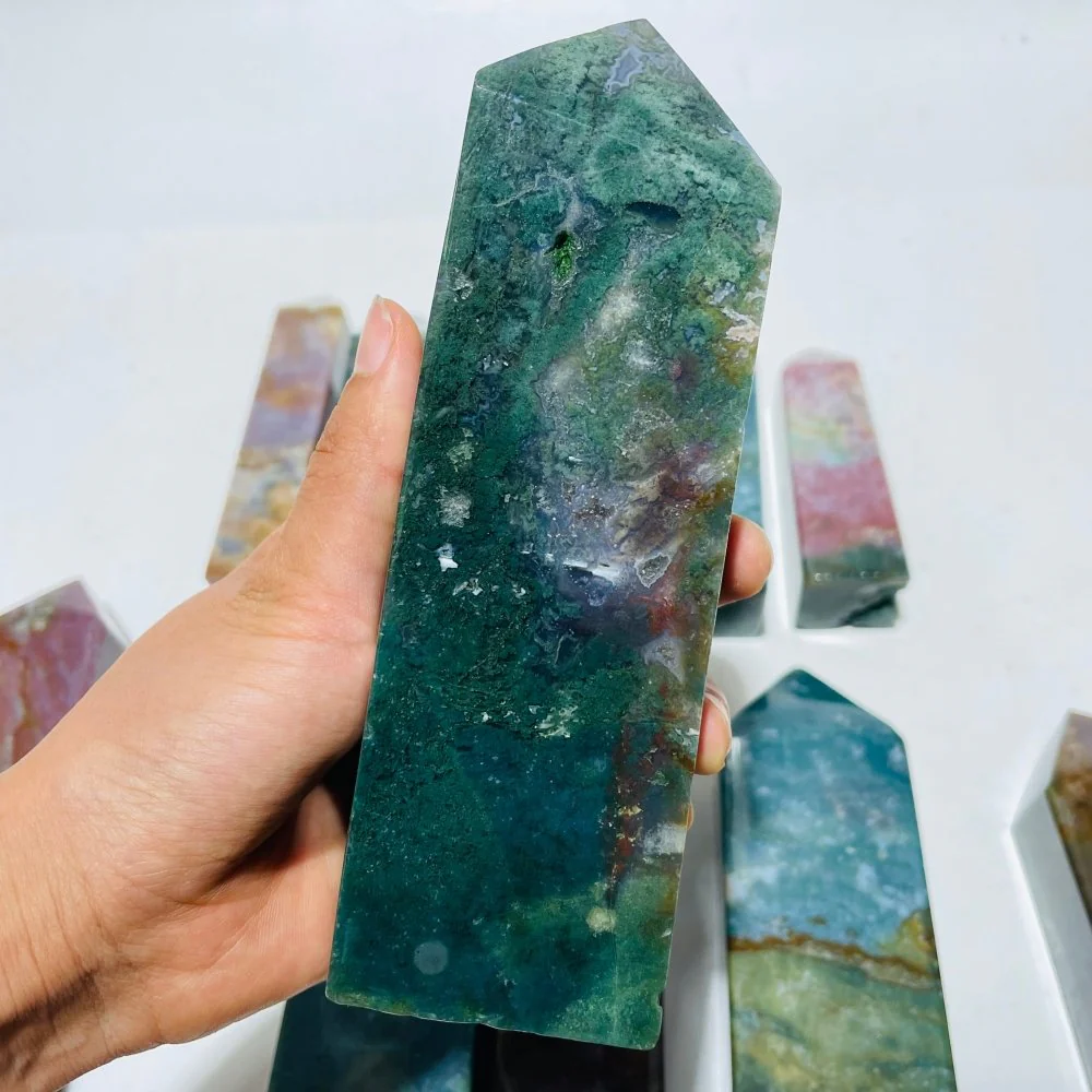 11 Pieces Colorful Ocean Jasper Four-Sided Tower Points - Image 7